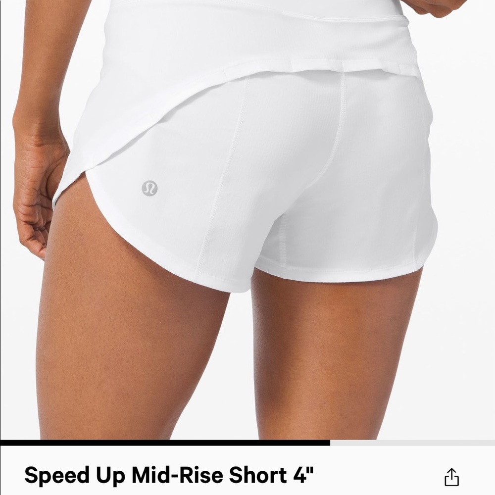 Lululemon White Speed Up Shorts 4” Size 2